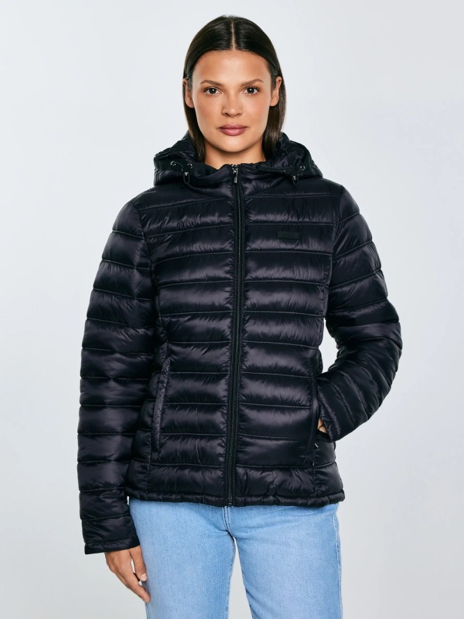 Kurtka damska pikowana z odpinanym kapturem czarna Azeala23 906