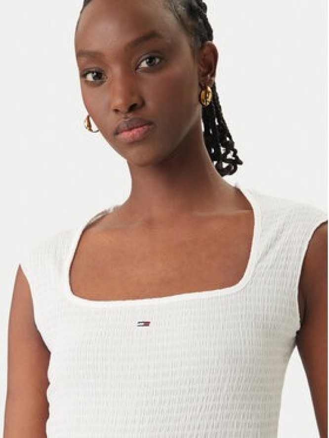 Tommy Jeans Top Smock Seersucker DW0DW22220 Biały Slim Fit