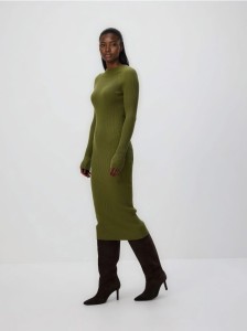 Prążkowana sukienka z wiskozą - oliwkowy