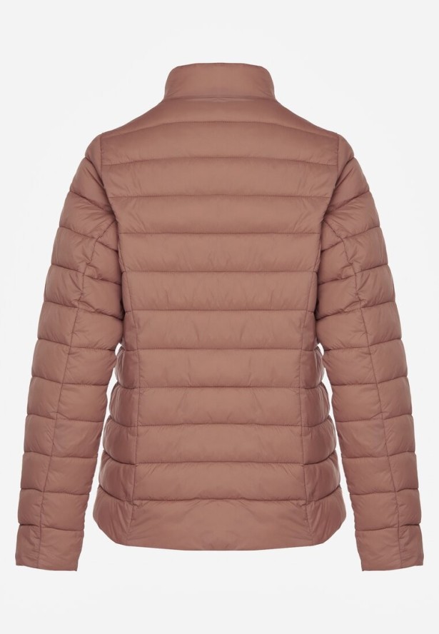 Beżowa Casualowa Kurtka Ozdobiona Pikowaniem Nelionea