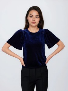 Bluzka z bufiastymi rękawami - granatowy