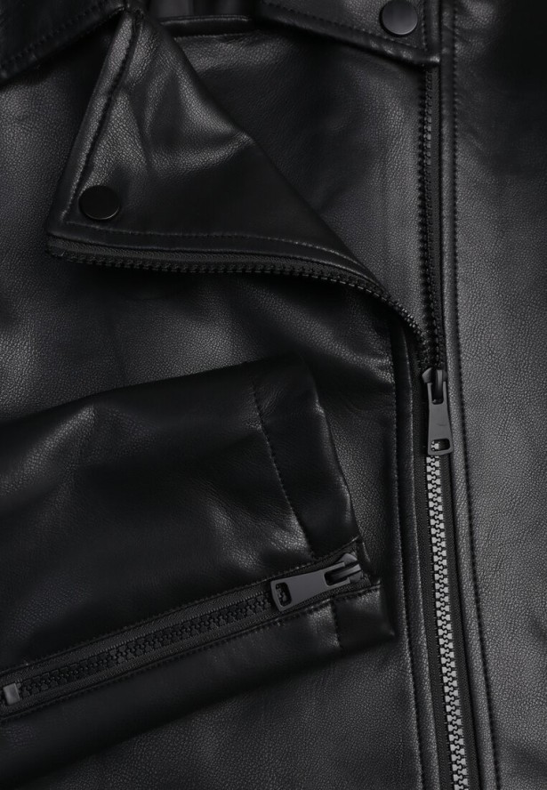 Czarna Taliowana Kurtka Ramoneska z Suwakami na Mankietach Leanelora