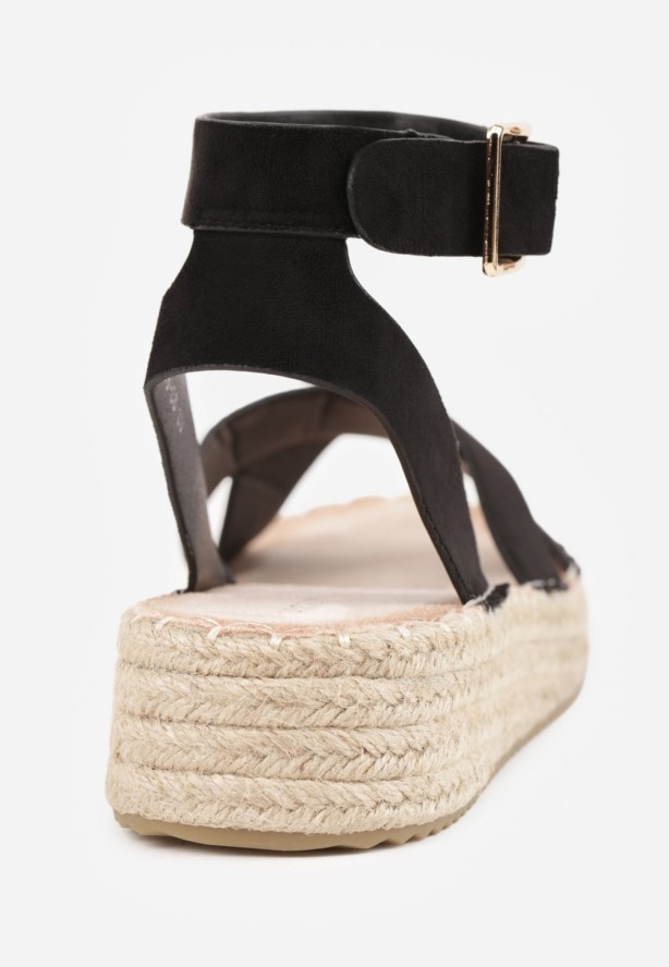 Czarne Sandały z Plecionki w Stylu Boho VICES z Paskami w Kształcie X Nahmala