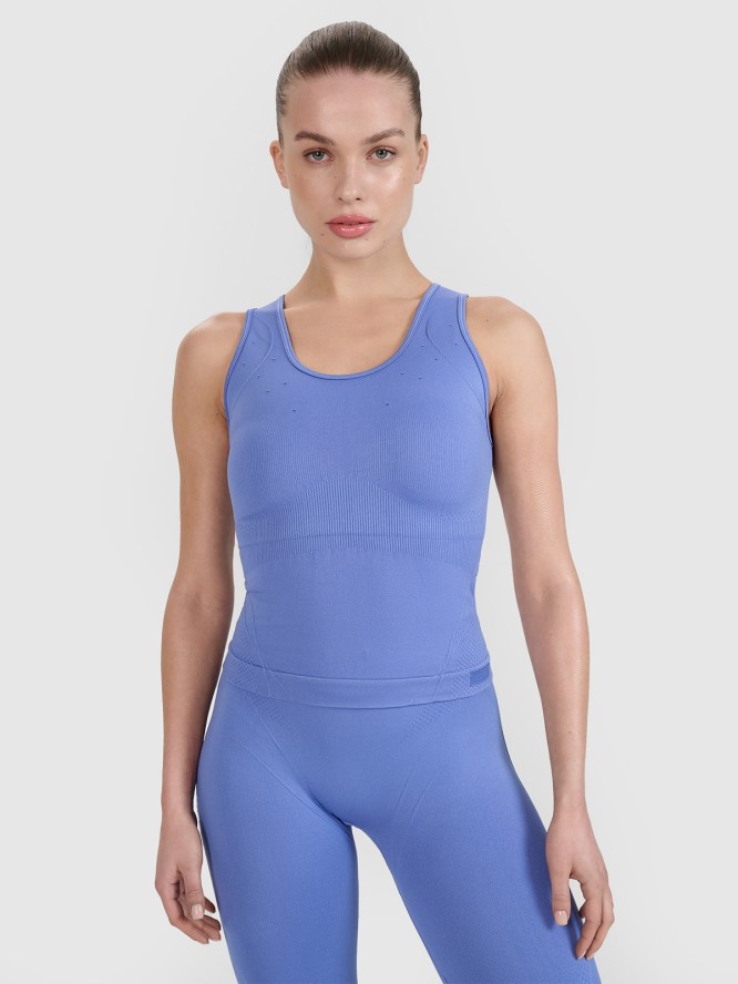 4F Top treningowy slim bezszwowy damski 4F x Anna Lewandowska - niebieski L/XL