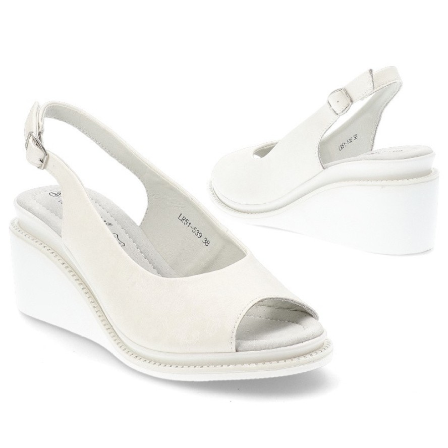 Białe Sandały S.Barski Eleganckie Obuwie Damskie Na Koturnie