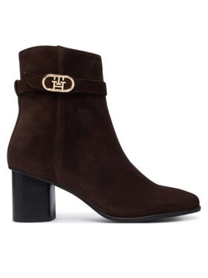 Tommy Hilfiger Botki Th Strap Suede Block Heel Boot FW0FW09521 Brązowy ciemny