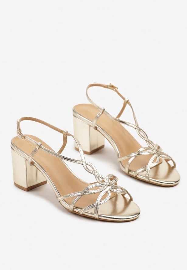 Złote Sandały na Obcasie Vices z Ozdobnymi Paskami Oviarissa
