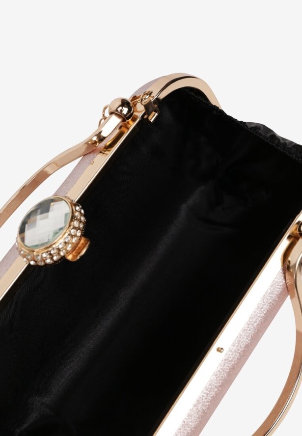 Szampańska Torebka Kopertówka z Metalowymi Rączkami i Łańcuszkiem na Zatrzask z Cyrkoniami Neliaira