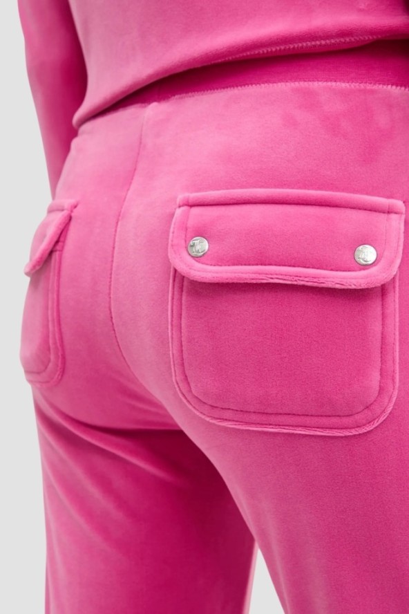 JUICY COUTURE Różowe damskie spodnie welurowe Del Ray Pocket Pant, Rozmiar XS