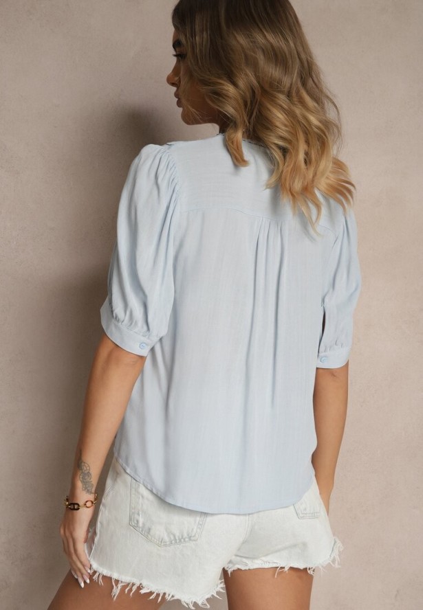 Jasnoniebieska Koszula z Wiskozy z Haftowanym Wzorem Lirenelle