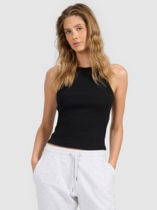 4F Top slim z prążkowanej dzianiny damski - czarny XS