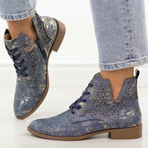 Niebieskie jeans ażurowe botki damskie Jezzi Mam65-112