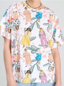 Bawełniana koszulka z nadrukiem modowym allover - wielobarwny