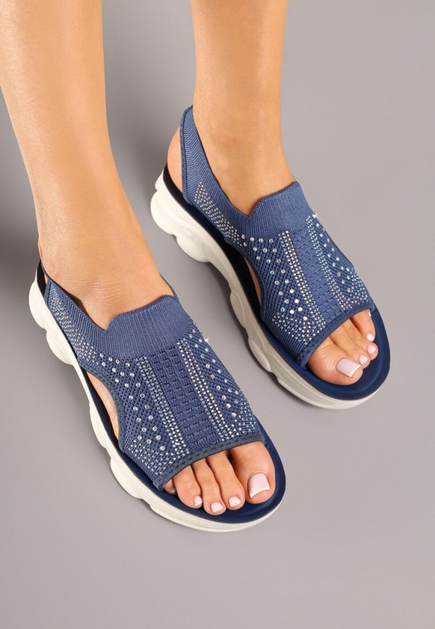 Niebieskie Sandały Sportowe z Elastyczną Cholewką na Grubej Podeszwie Lirasette