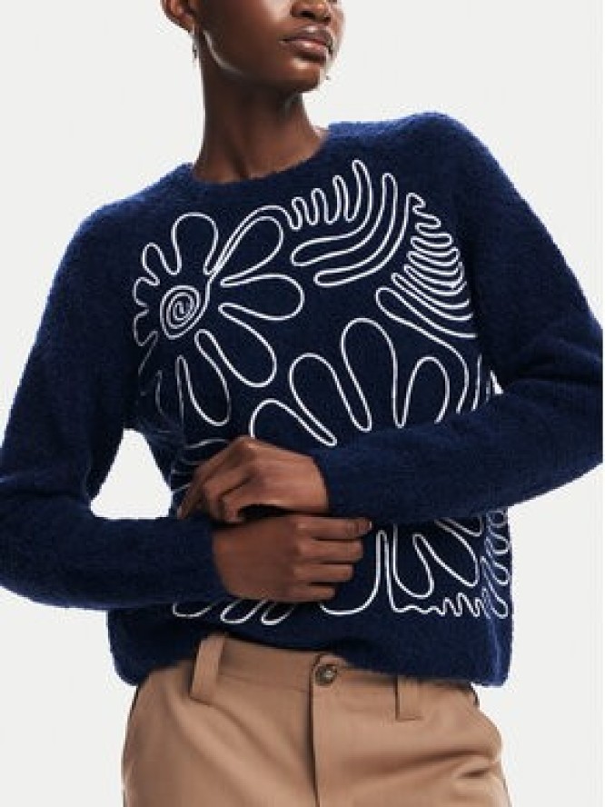 Desigual Sweter Cambridge 24WWJF68 Granatowy Regular Fit