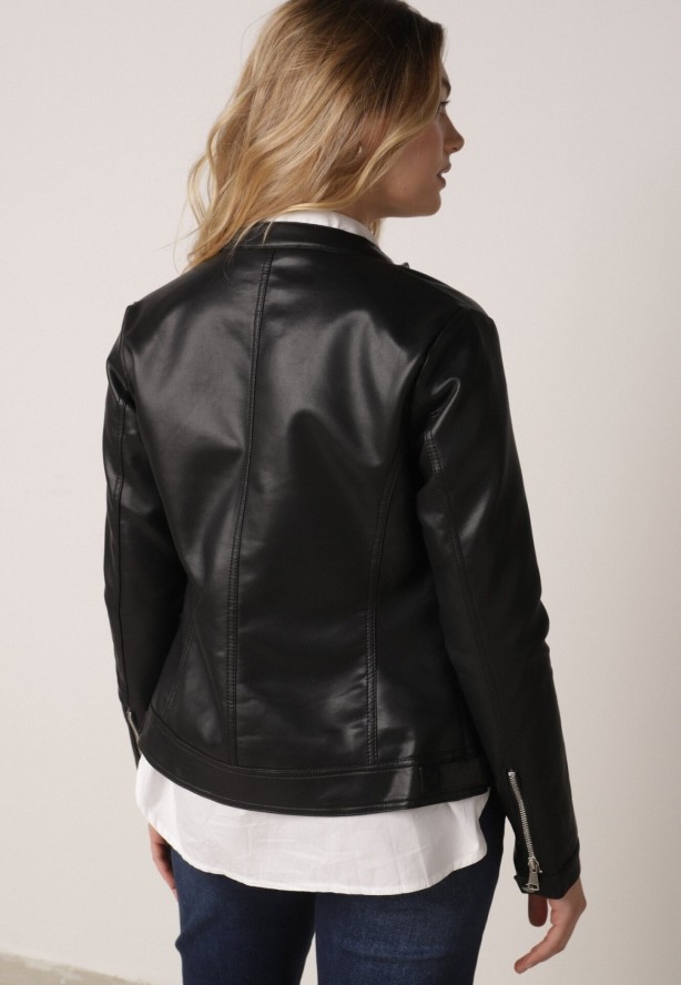 Czarna Klasyczna Kurtka Ramoneska o Taliowantym Kroju Anlea