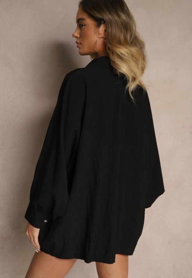 Czarna Koszula z Wiskozą w Stylu Nietoperza Sonarielia