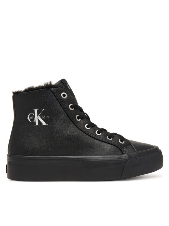 Calvin Klein Sneakersy Vulc Flatf Mid Laceup Lth Fur HW0HW03234 Czarny
