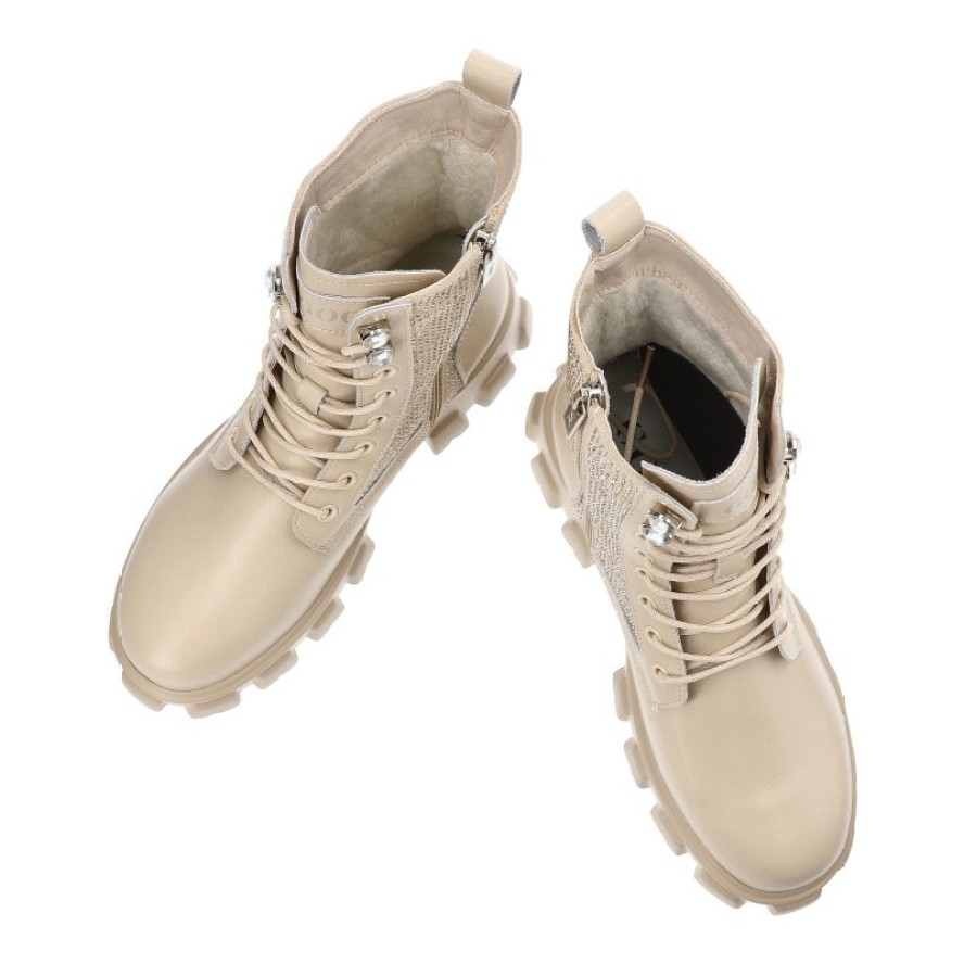 Beżowe Botki Goe Modne Obuwie Damskie Z Cyrkoniami