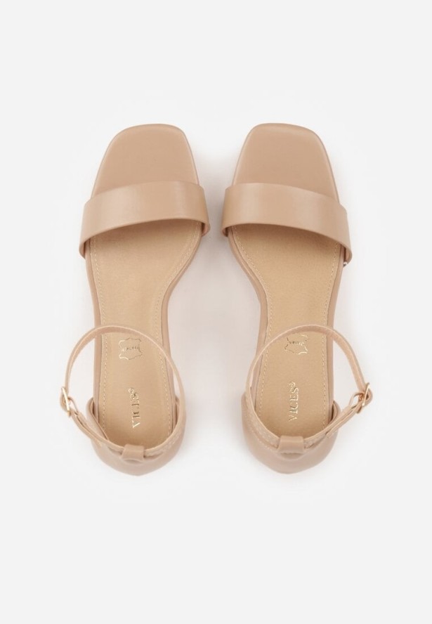 Ciemnobeżowe Sandały VICES na Słupkowym Obcasie ze Skórzaną Wkładką Azimera