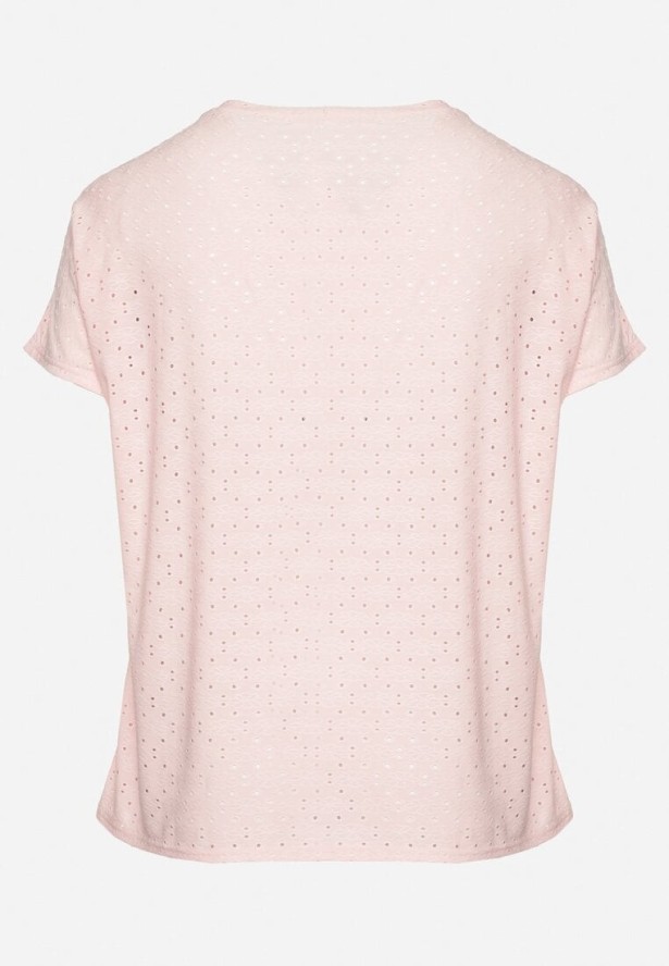 Różowy T-shirt z Bawełną i Ażurowym Wzorem Puzira