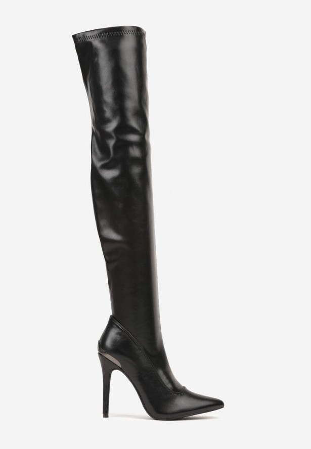 Czarne Kozaki Vices na Szpilce z Dopasowaną Cholewką za Kolano Tadvira