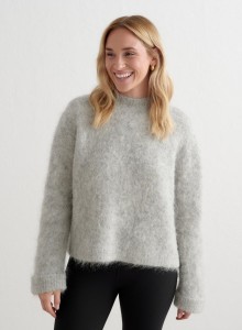 Damski sweter z mieszanki alpaki, luźny Alpaca Knit Sweater szary melanż