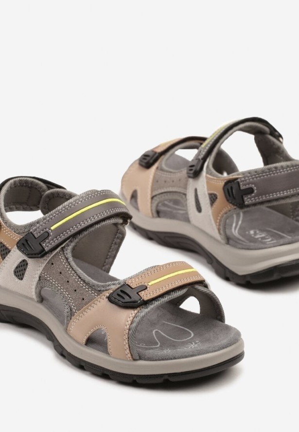 Szaro-Brązowe Sandały Vices Sportowe z Zapięciem na Rzepy Elliame