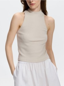 Prążkowany top halter - kremowy