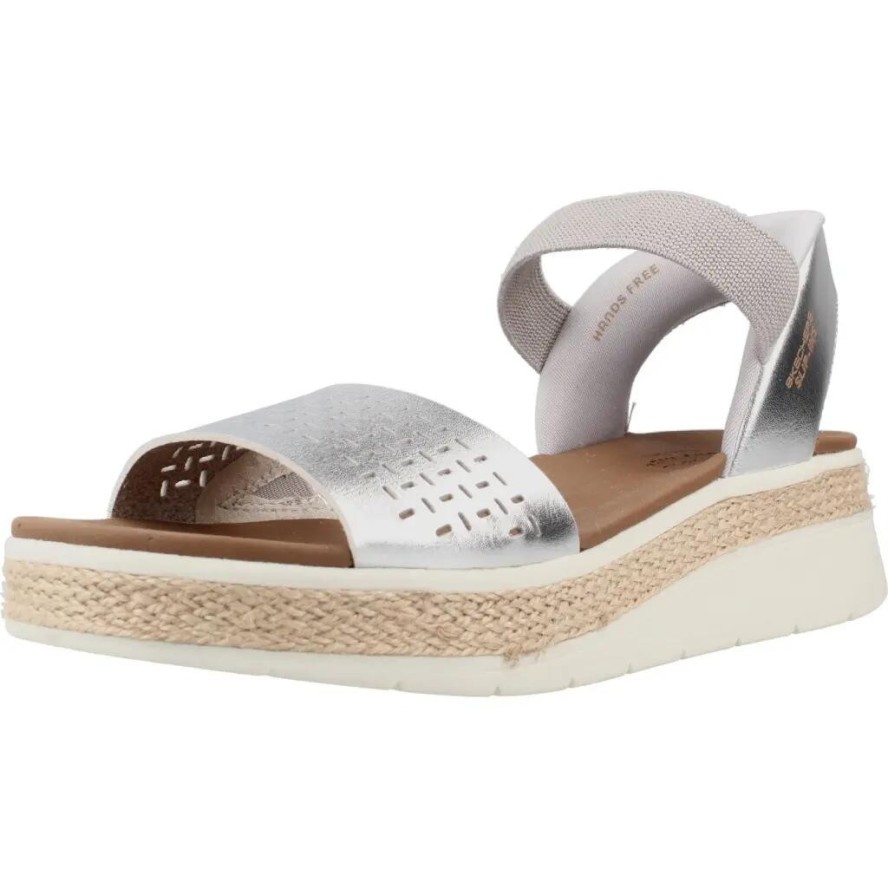 Sandały SKECHERS BOBS SUN RAY STEP ASIDE Srebrny