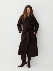 Płaszcz handmade z wełną - ciemnobrązowy