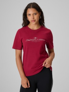 4F T-shirt relaxed z nadrukiem damski - burgundowy M
