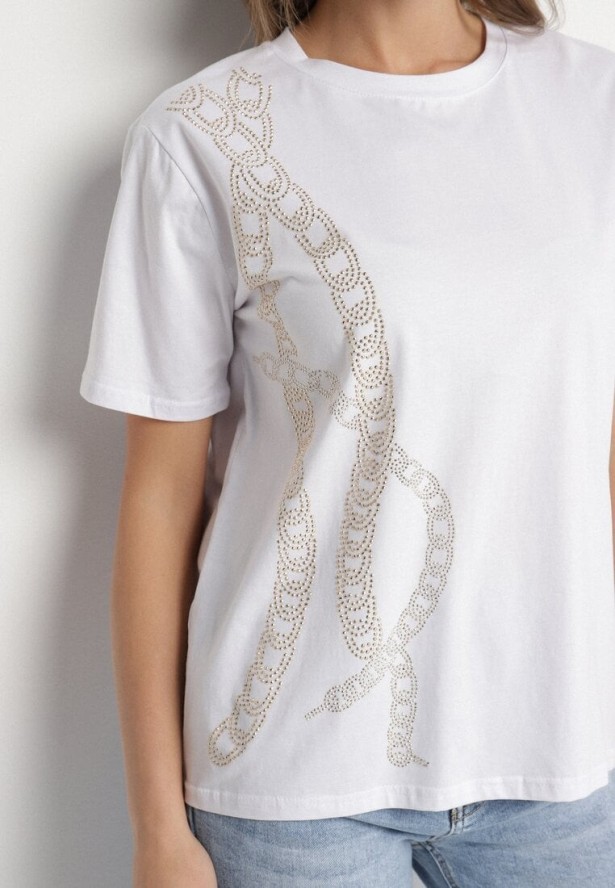 Biały T-shirt Bawełniany z Cyrkoniami Felnella