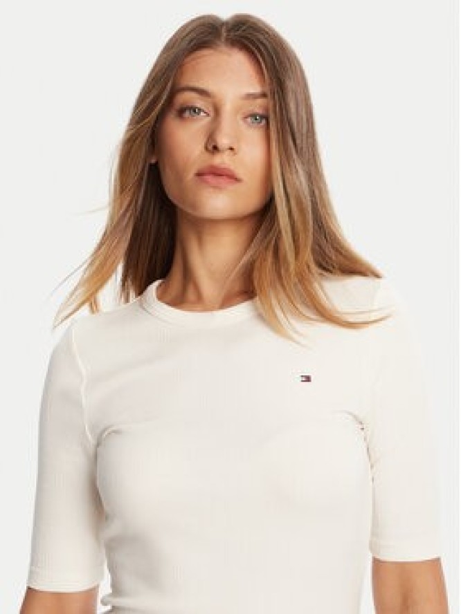 Tommy Hilfiger Bluzka WW0WW47308 Écru Slim Fit