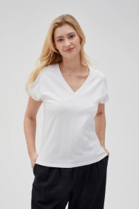 Gładki t-shirt z dekoltem w serek biały