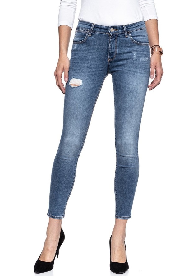 WRANGLER CROP SKINNY DAMAGED BLUE W28MLU86J