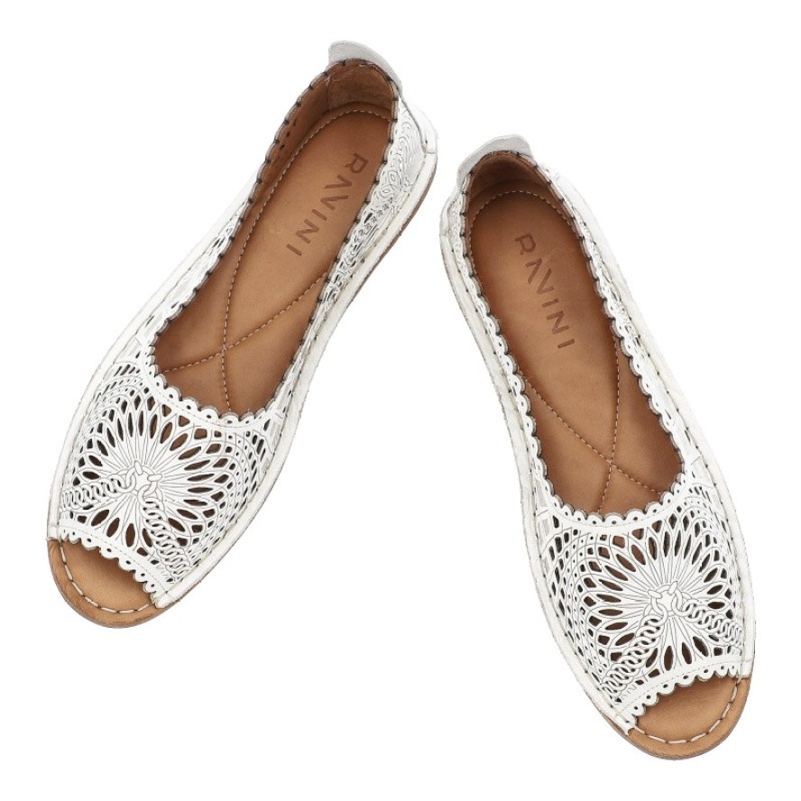 Białe Baleriny Ravini Ażurowe Wsuwane Obuwie Damskie