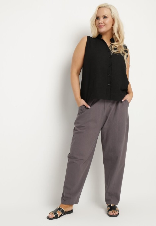 Szare Klasyczne Spodnie Bawełniane z Gumką w Pasie Olozi