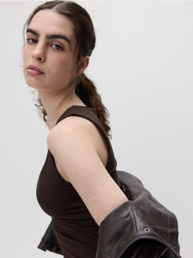 Gładki top - ciemnobrązowy