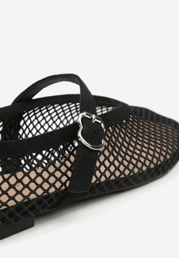 Czarne Siateczkowe Balerinki z Paskiem Appletwinkle