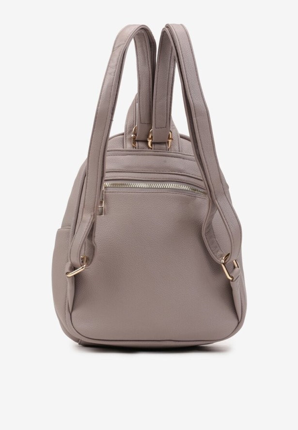 Szary Plecak z Ekoskóry Kieszonką i Łańcuszkiem Salwia