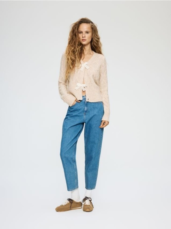 Kardigan z kokardkami - beżowy