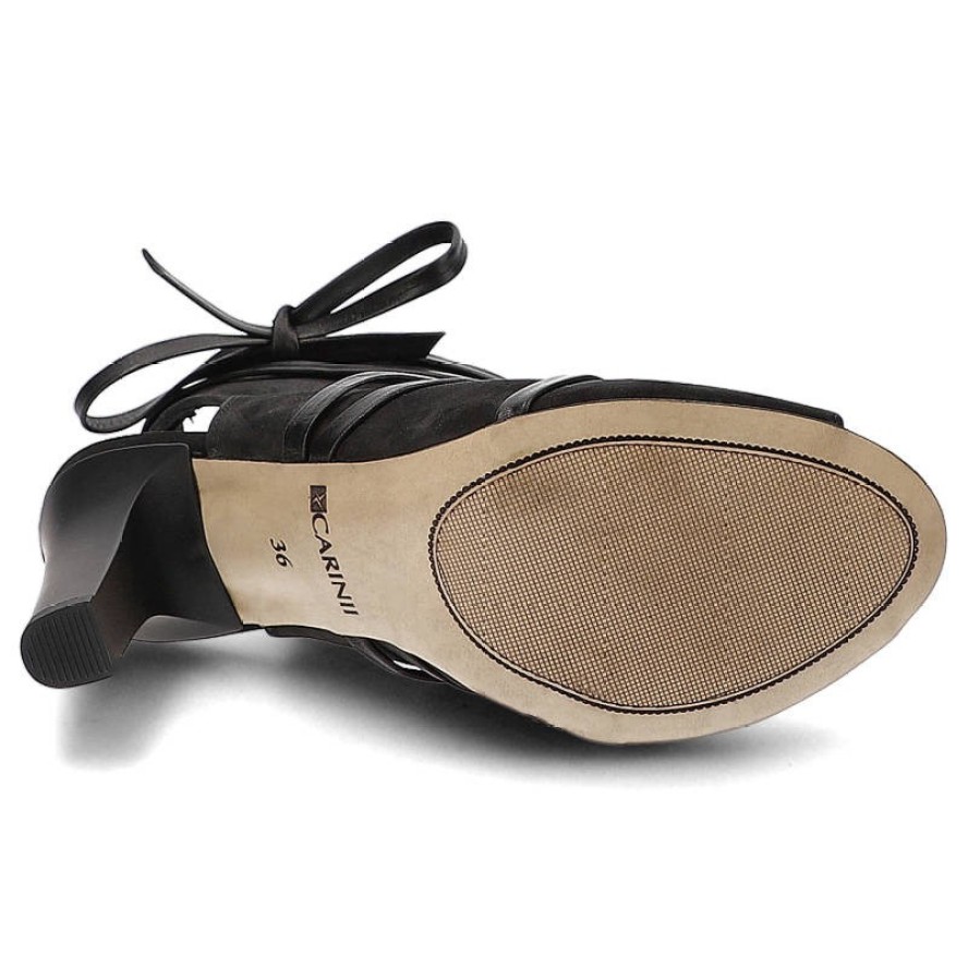 Czarne Botki Carinii Eleganckie Skórzane Buty Na Słupku