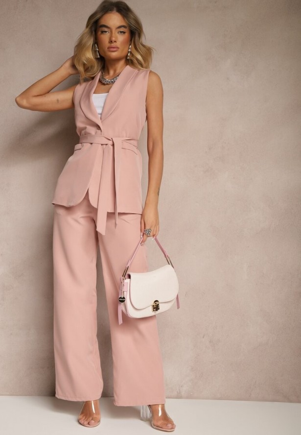 Różowa Kamizelka Garniturowa z Paskiem Viviselle