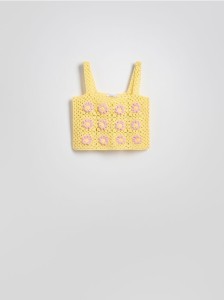 Dzianinowy top na ramiączkach - jasnożółty