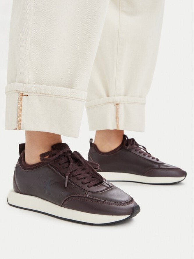 Calvin Klein Sneakersy Retro Runner Sock Panl Lth Neo HW0HW03118 Bordowy
