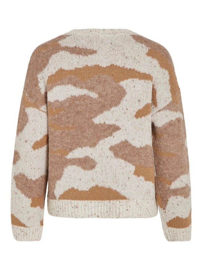 Vila Sweter "Jemma" w kolorze karmelowo-kremowym rozmiar: L