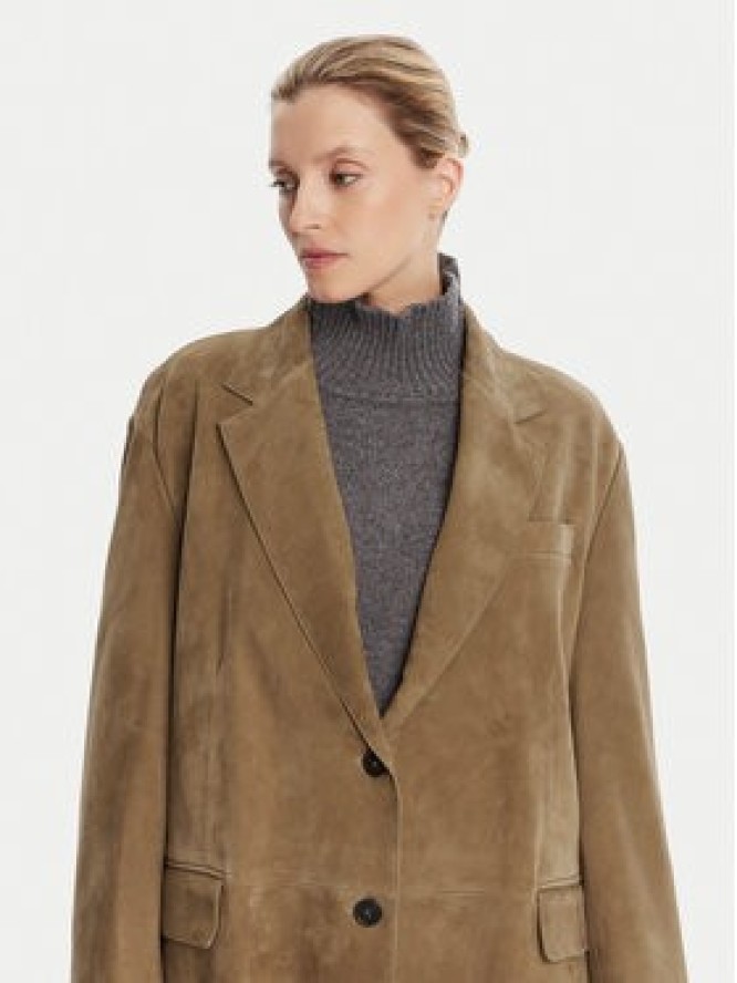 Weekend Max Mara Kurtka skórzana Rolanda 2525446071650 Brązowy Oversize