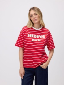 T-shirt oversize w paski - wielobarwny