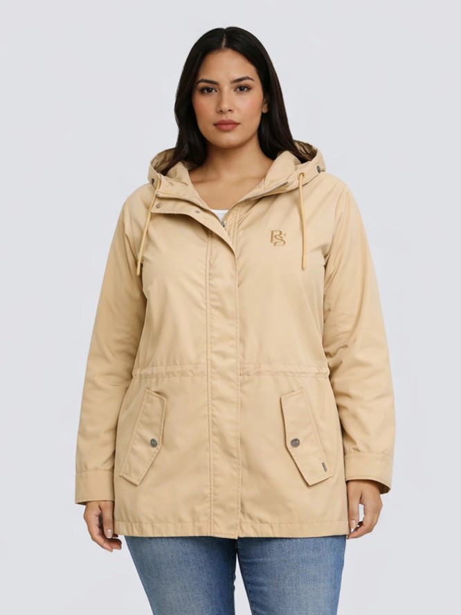 Kurtka damska przeciwdeszczowa z regulacją w talii z kapturem beżowa Lisa 801